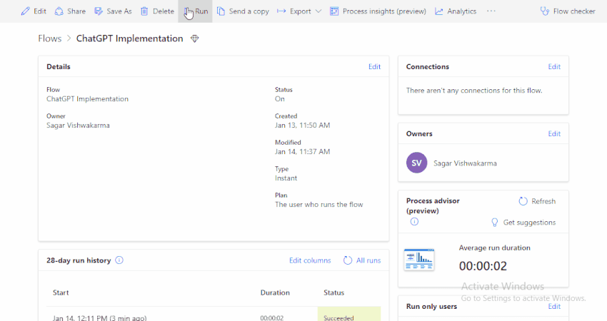 Implementation of ChatGPT in Power Automate